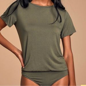 NWOT Olive Green Skyra T-Shirt Bodysuit (Small)
